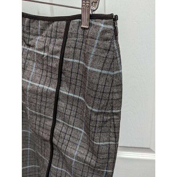 Banana Republic plaid faux leather trim wool pencil skirt size 8 - Picture 3 of 5